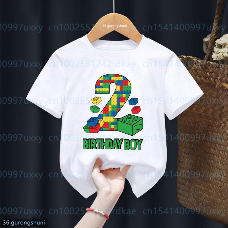 T-shirt Anniversaire Garçons 1-10 ans Briques de Construction Imprimé Graphique Bloc Amusant T-shirt Tout-Petit Cadeaux Enfants Vêtements Fête d'Anniversaire T-shirt