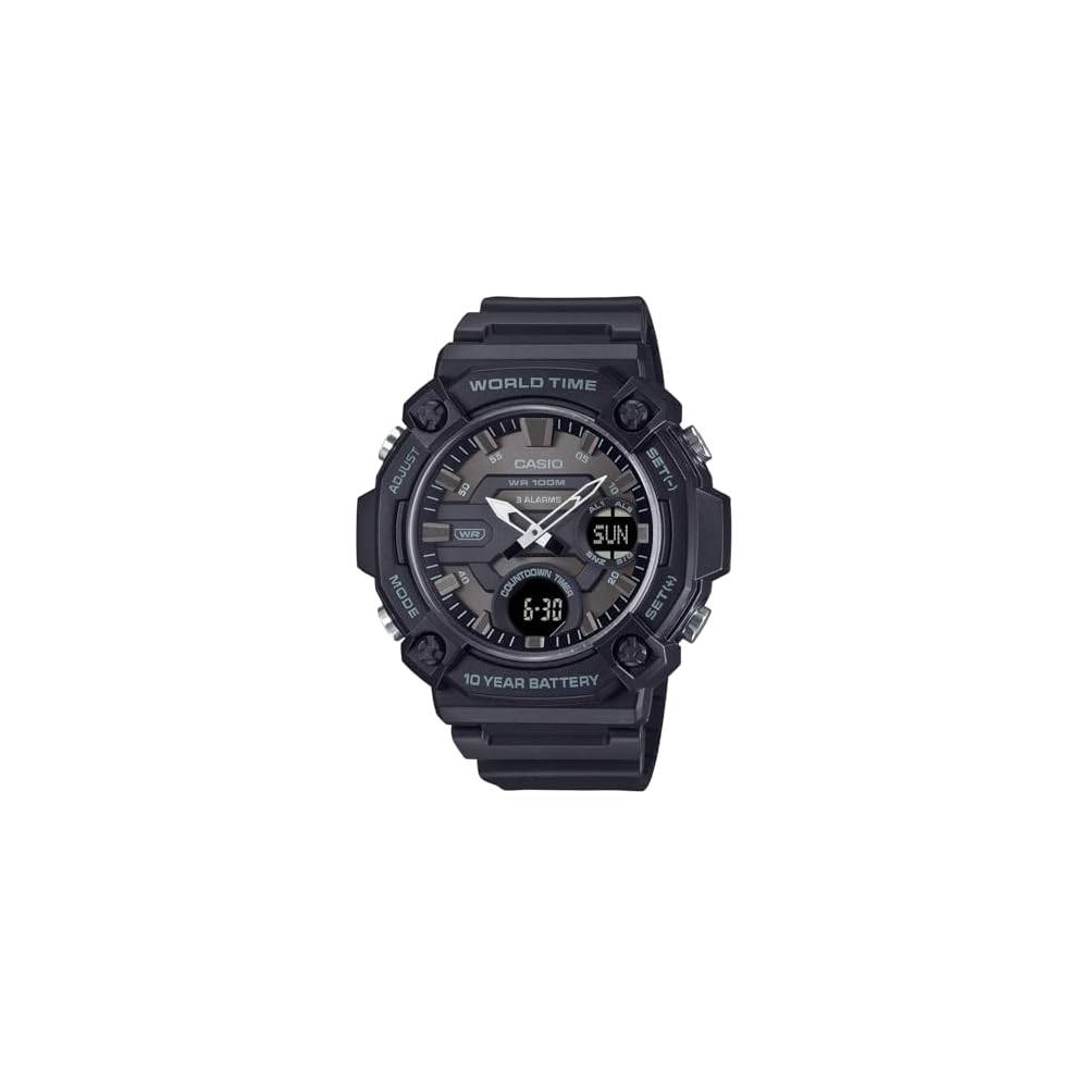 Casio World Time Telememo Analog-Digital Quartz Watch AEQ-120W-1BV Men s Black Reverse LCD