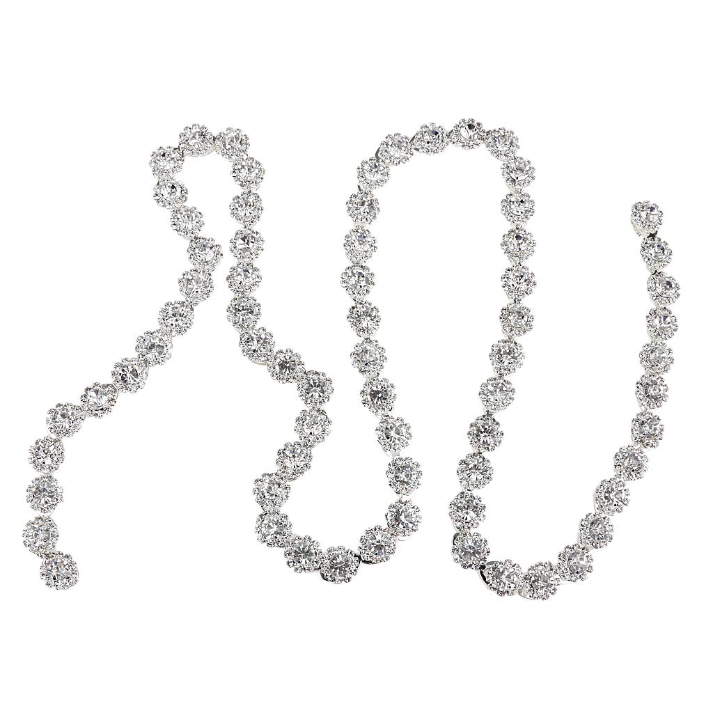 1Yard Round Flower Crystal Rhinestone Chain Sewing Decor Silver