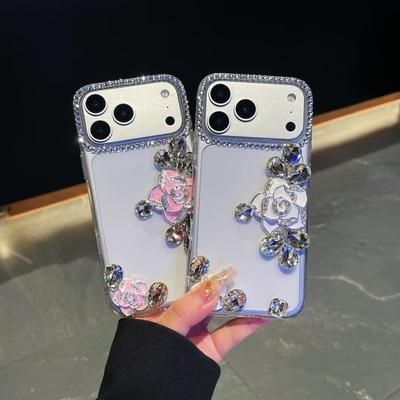 For Apple Ins Style Transparent Mobile Phone Case for IPhone17 Rhinestone 16 Rose Three-dimensional 15 Light Luxury Xsmax Hard