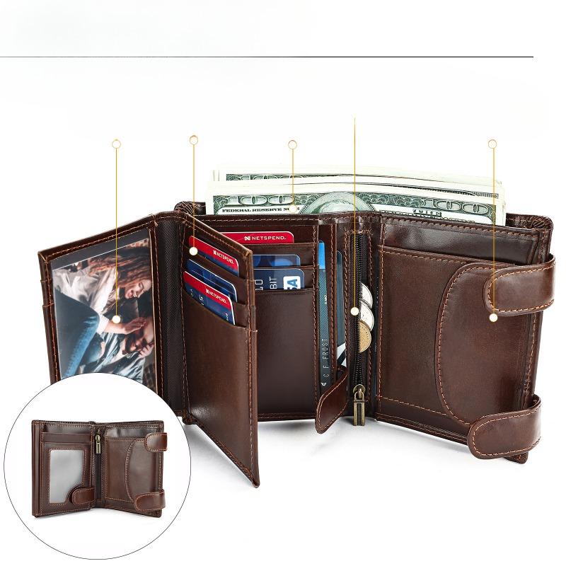 Top-grain Cowhide Wallet Large-capacity Oil Wax Leather Genuine Leather Wallet Wallet for Men