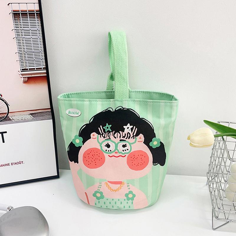1Pc Kawaii Korean Mummy Bag Cartoon Girl Canvas Tote Bucket Handbag For Female Children Travel All-Match Lunch Bag