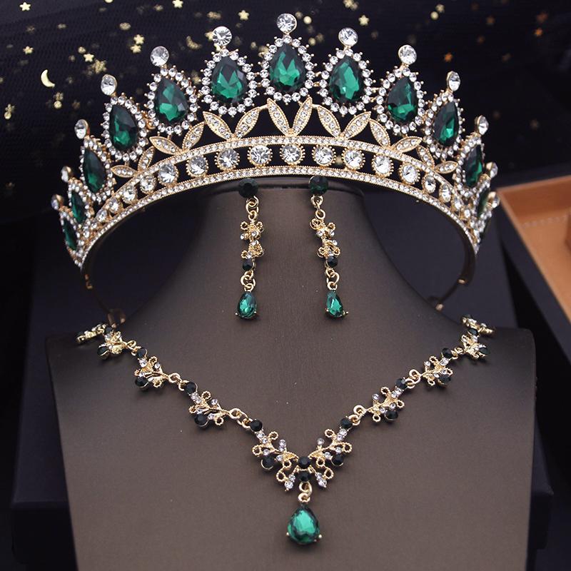 Hochzeitskleid Brautschmucksets für Mädchen Tiaras Krone und Ohrringe Choker-Halskette Modeschmuckset Brautaccessoires