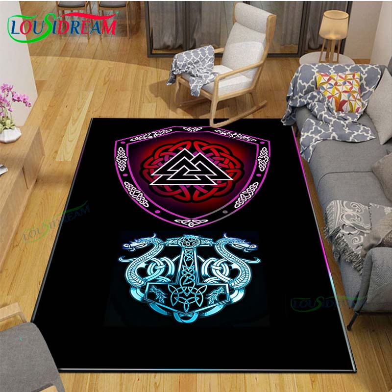 Nordic Viking Mythology Symbols Carpet Room Decor Floor Mats Bedroom Yoga Mat Photography Props Area Rug Birthday Gift