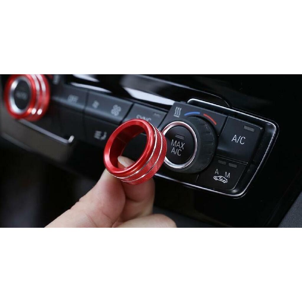 For BMW X1 F48 2016-2020 Aluminum alloy red console AC CD knob ring trim 3pcs