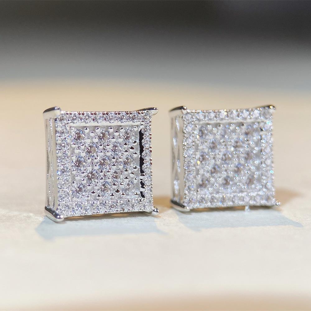 Luxurious 18K white gold and platinum PT950 hip-hop earrings for men and women, fashionable moissanite D color earrings