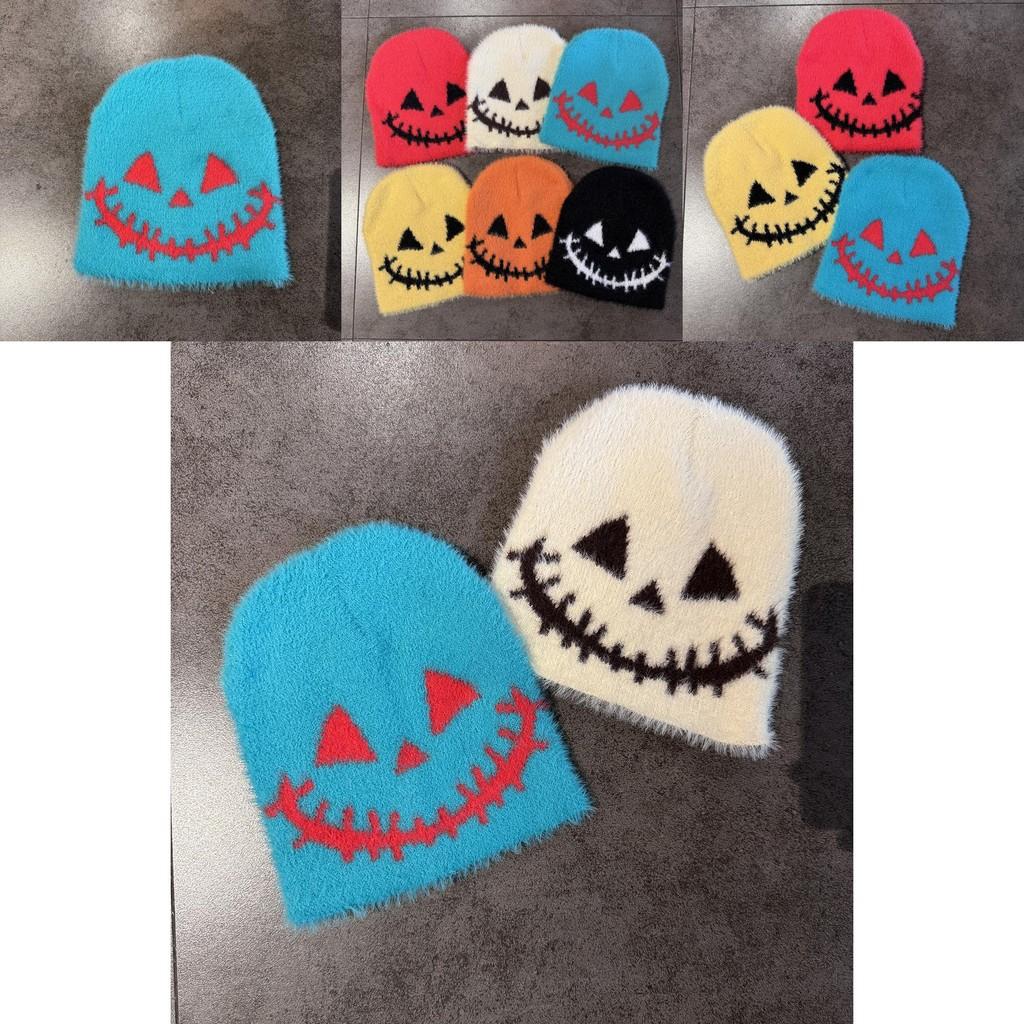 Halloween Themed Knit Cap With Fleece Lining For Autumn And Winter Fashion