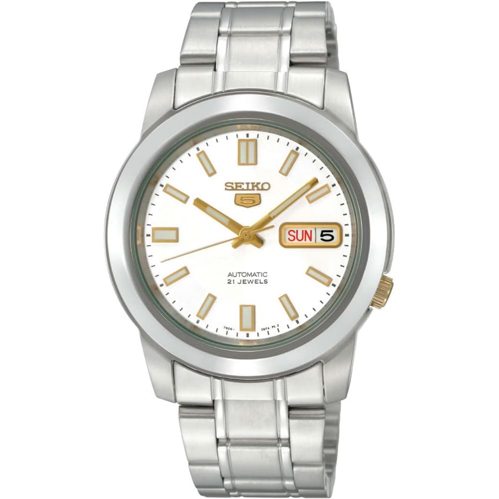 Seiko Five Automatic Men s Watch SNKK07K1 White Stainless Steel Case 21 Jewels