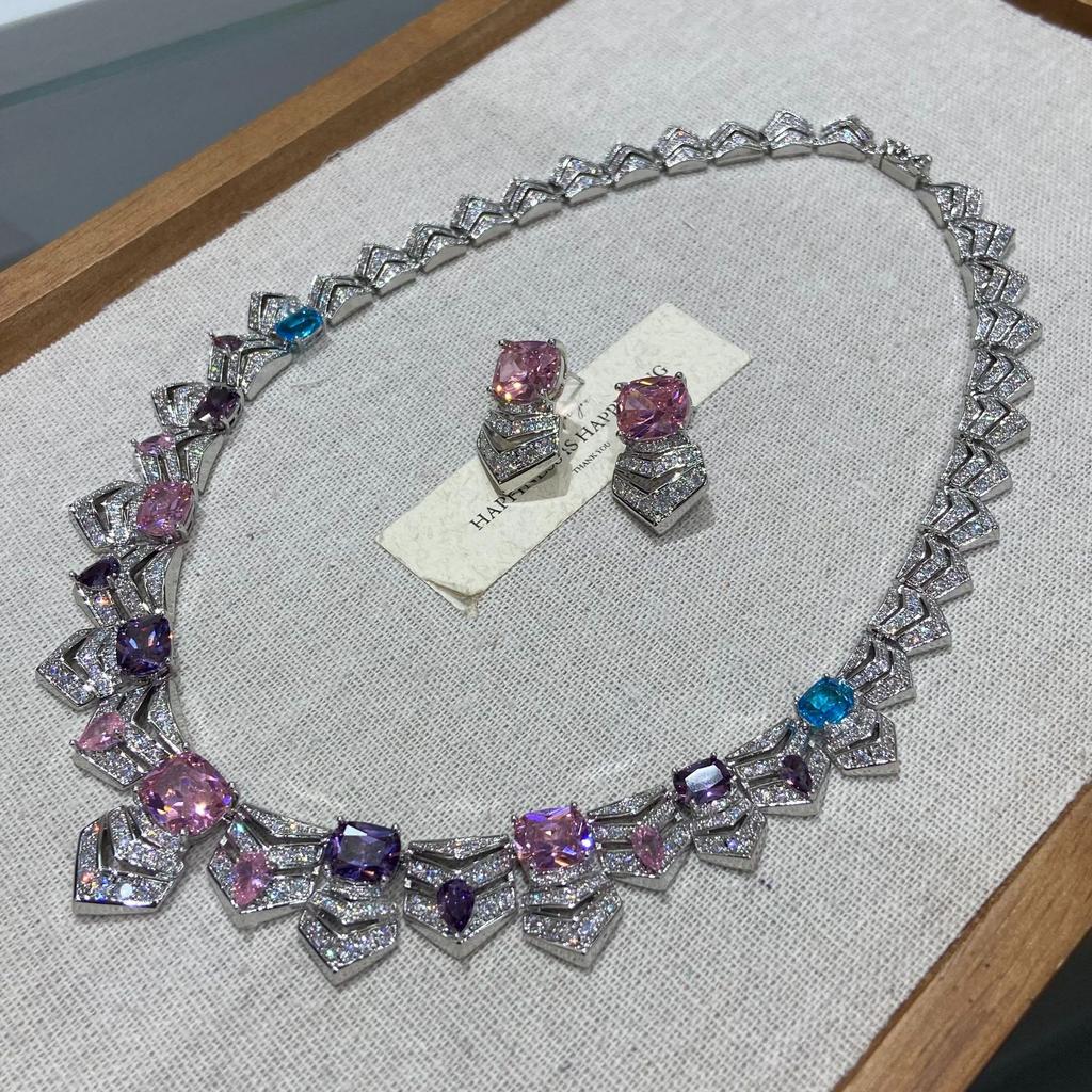 Bridal Accessories Necklace Fashion Zircon Haute Couture Jewelry Women'S Necklace Earrings Premium Two-Piece Set
