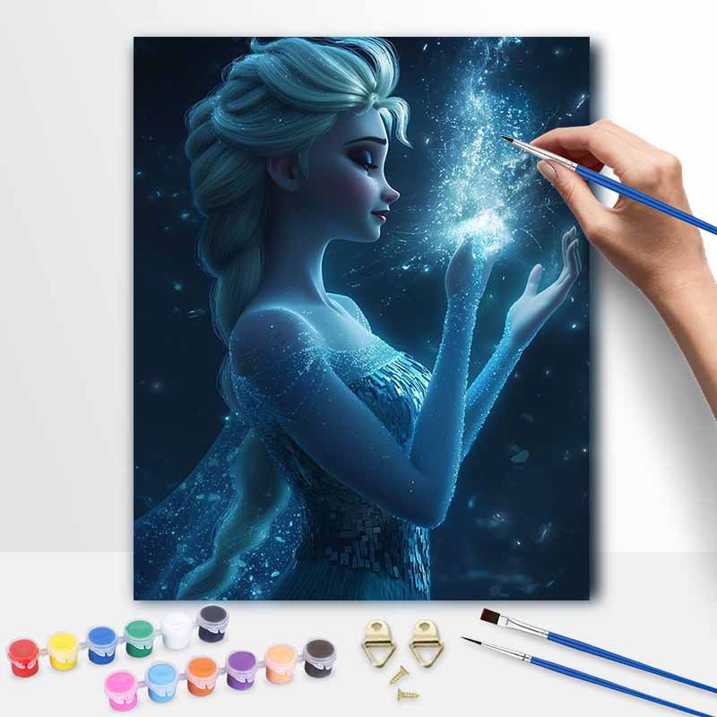 Disney Elsa Magic Oil Art Painting Kit Home Wall Decor Handmade Gift for Room Aesthetic Decoration Art Collection Sparkling Fantasy Decor