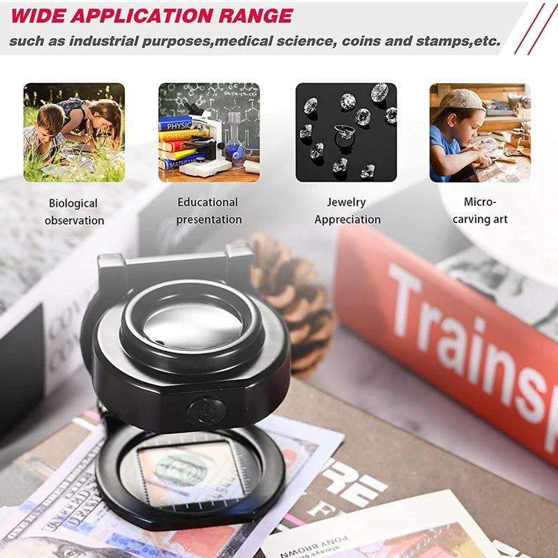 HOT SALE 25X Loupe Magnifier With 6 Light, USB Three-Folding Desktop Portable Metal Eye Loupe Scale Sewing Magnifing Glass