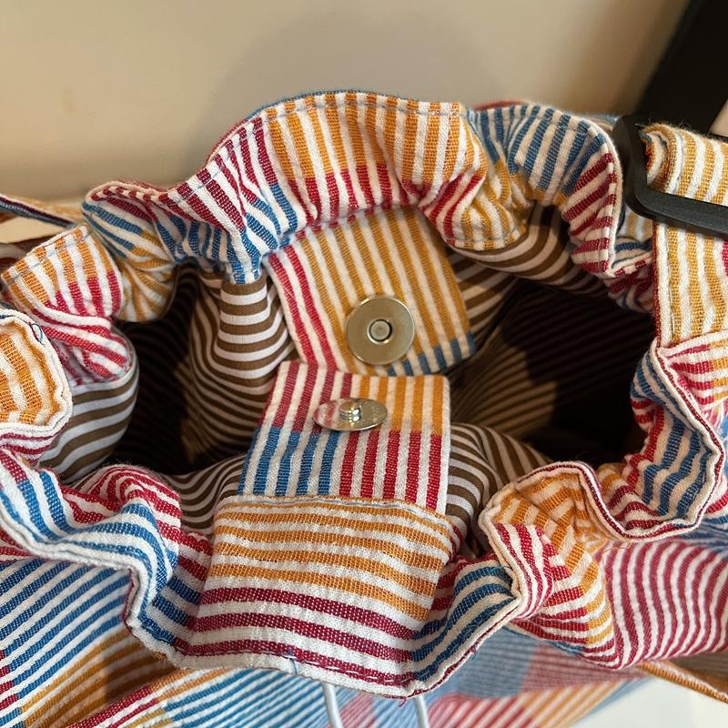 Striped Plaid Bucket Bag Women's Shoulder Bag Color Block Tote Bag