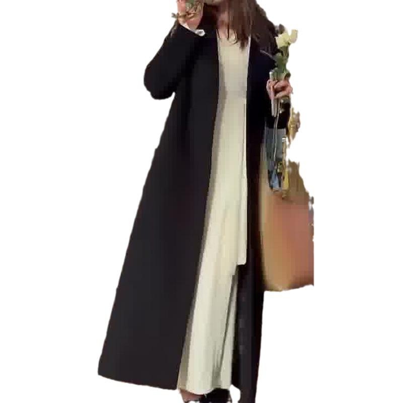 2023 Autumn/Winter European & American High-End Mid-Length Woolen Coat with Slit