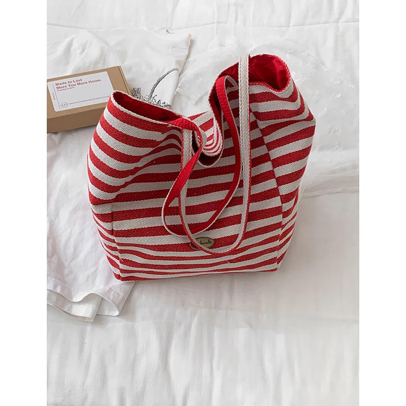Casual Canvas Bag Korean Lazy Style Underarm Bag 2025 New Large-capacity Striped Shoulder Bag Student Class Bag