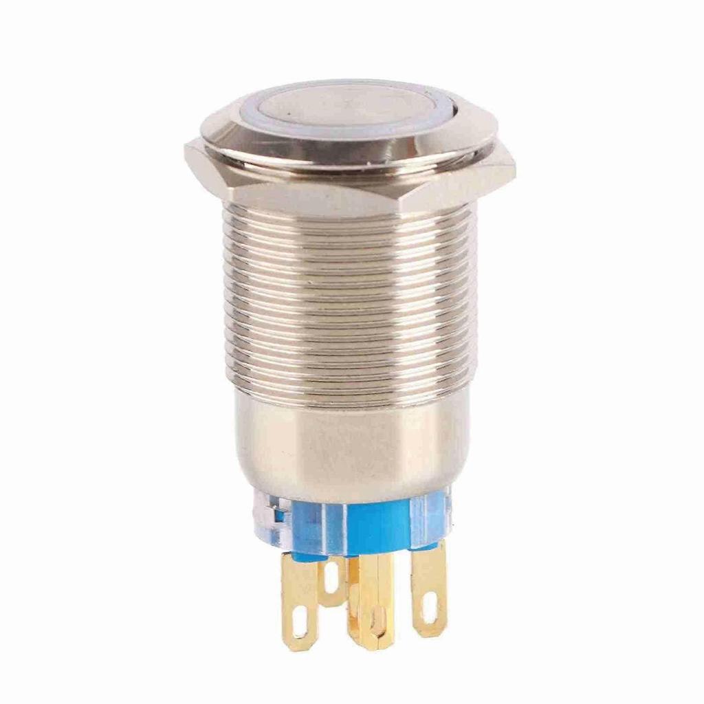 19mm 12-24V Waterproof Stainless Steel Self-Locking Push Button Switch White LED less