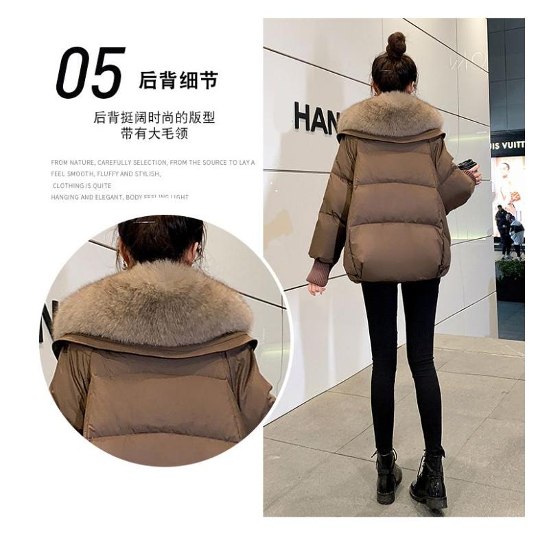 Women's Casual Brown Puffer Coat Faux Fur Collar Loose Fit Winter Outerwear