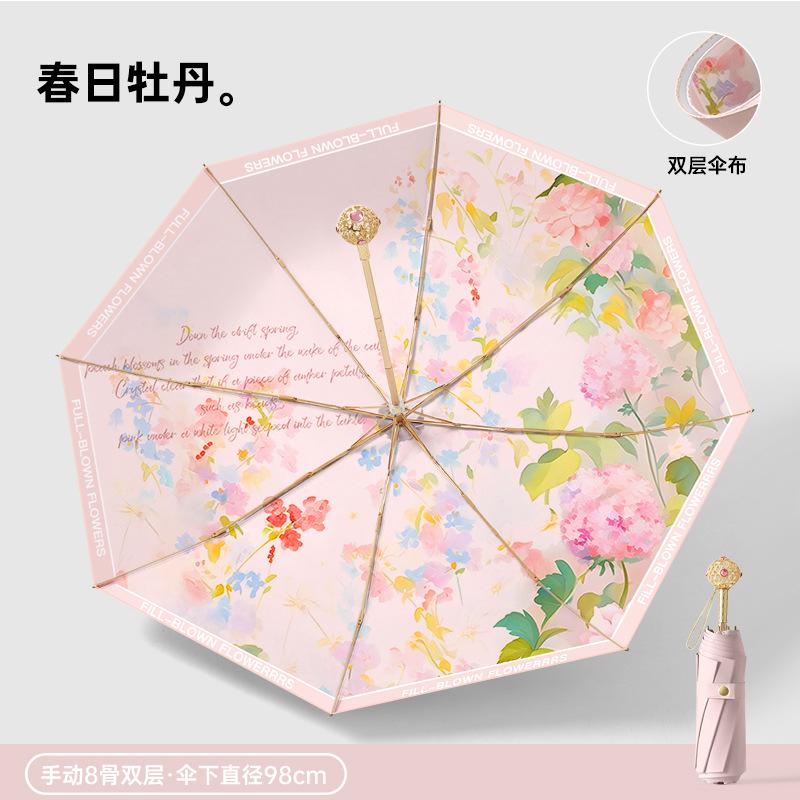 

Новый трехсекционный зонт ручного открытия, двухслойный, с цветным покрытием, цифровой, легкий, роскошный, благородный, анти-ультрафиолетовый зонт