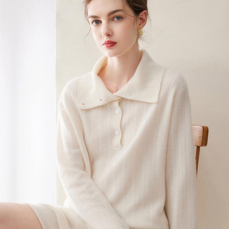 Kang Sai Ni Women's 100% Cashmere Lapel Sweater - Stylish, Simple Inner Knitwear