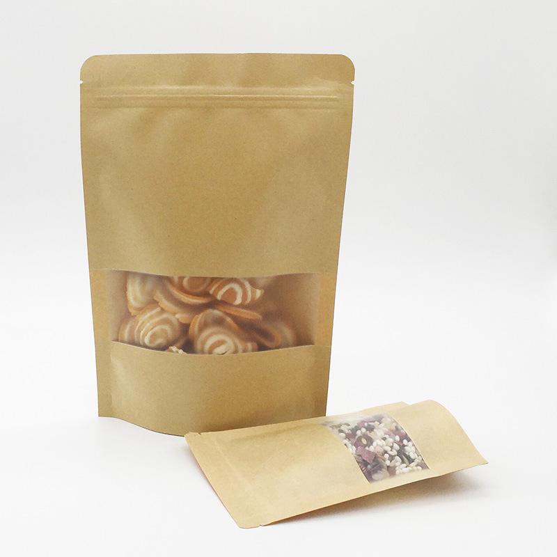 Frosted Kraft Paper Stand-Up Pouch for Grains, Nuts, Tea, and Food Packaging.