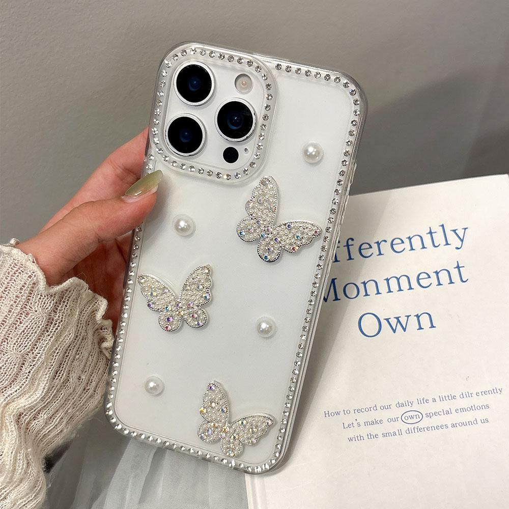 INS Korea Glitter 3D Pearl Butterfly Diamond Phone Case For Honor Magic 7 6 5 Lite Honor 300 400 Pro 400 Lite X40 X50 X60 Pro