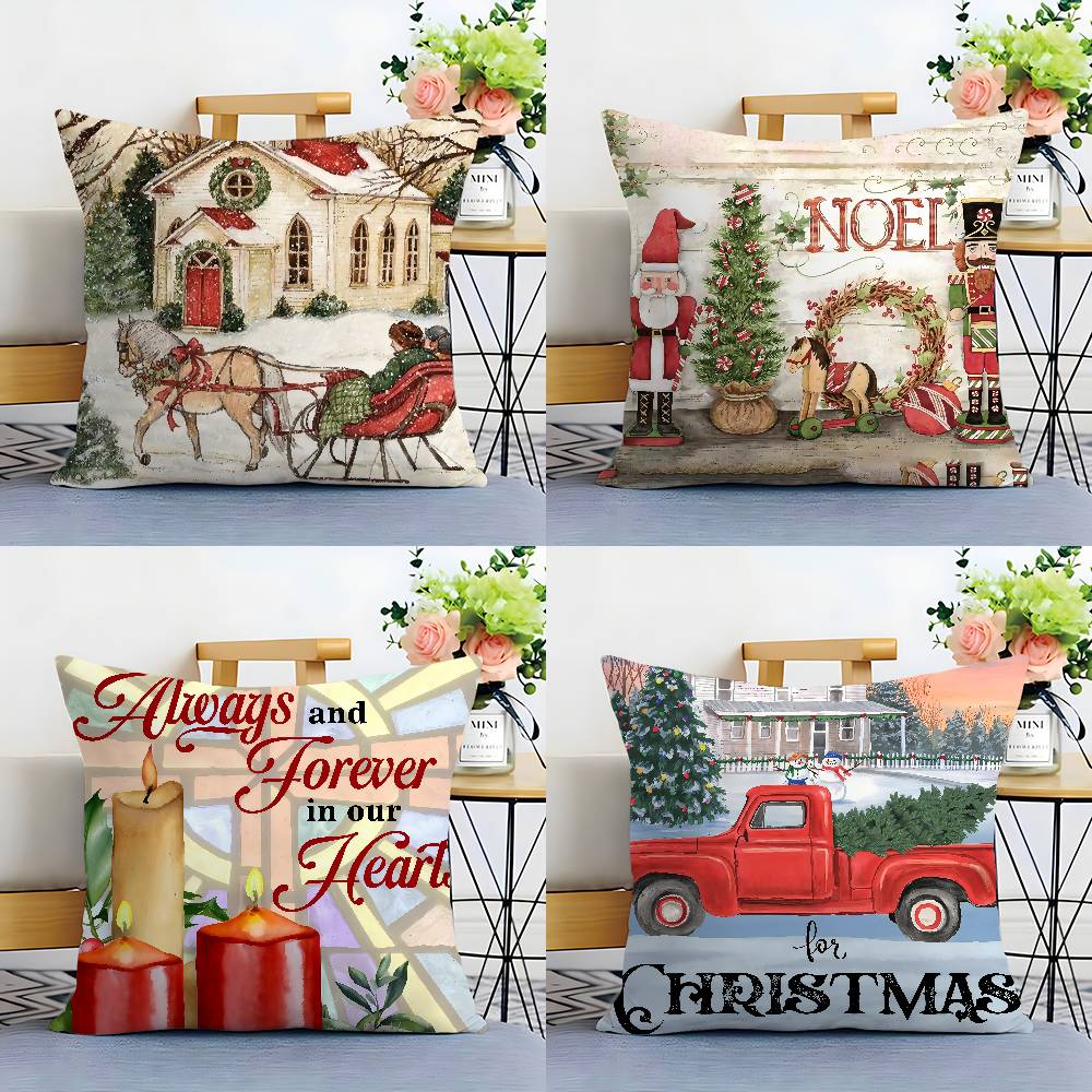 Christmas Red Candle Pillow Case Plush Fabric Soft Double Sided Print Sofa Cushion Cover Throw Pillow Covers
