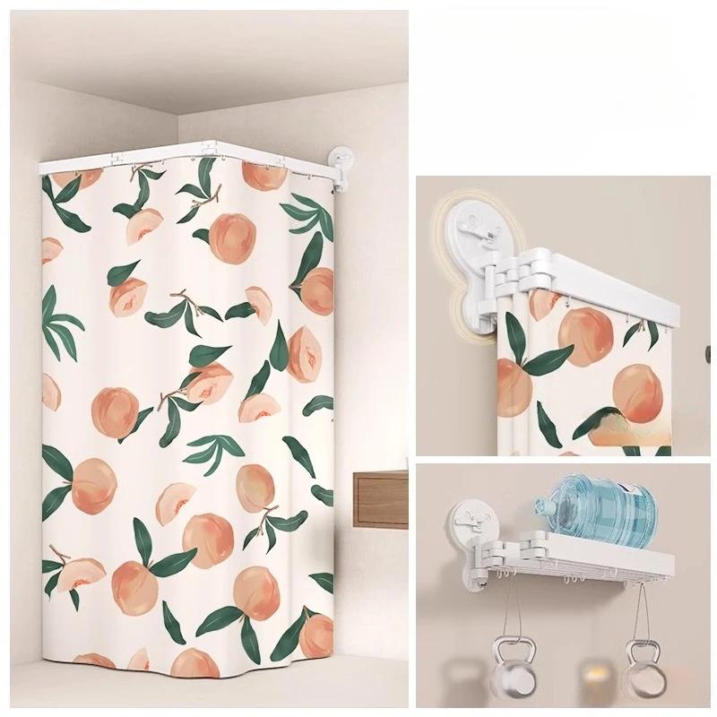 L Shape Folding Shower Curtain Suction Cup No Drilling Bathroom Dry And Wet Separation Waterproof Toilet Corner Shower Partition
