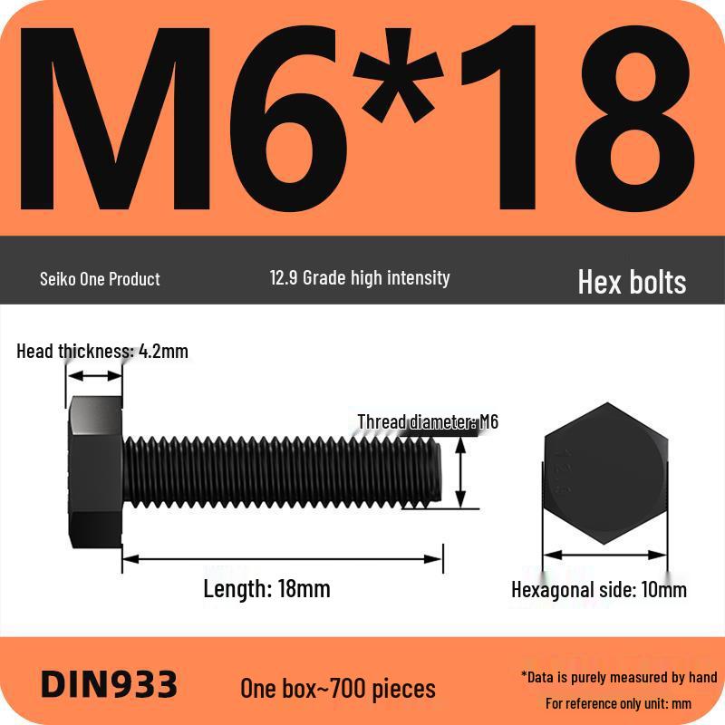 High Strength Class 12.9 Hex Bolt Set: M4-M16 Sizes