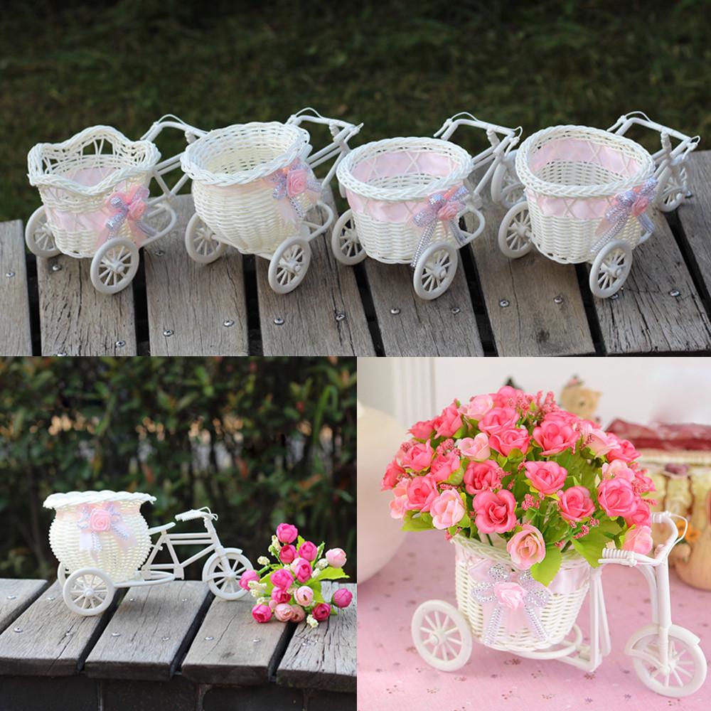 White Bicycle Decorative Flower Basket Wedding Decoration Plastic Tricycle Design Flower Pot Storage Basket Party Decoration Pot