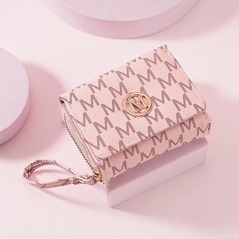 Women s Short Wallet with Three Fold Zipper and Small Wallet Simple and Fashionable with Old Pattern Card Bag розовый 986₽