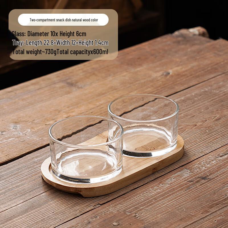 ME Simple Bamboo Wood Divided Glass Fruit & Snack Tray 1 Set
