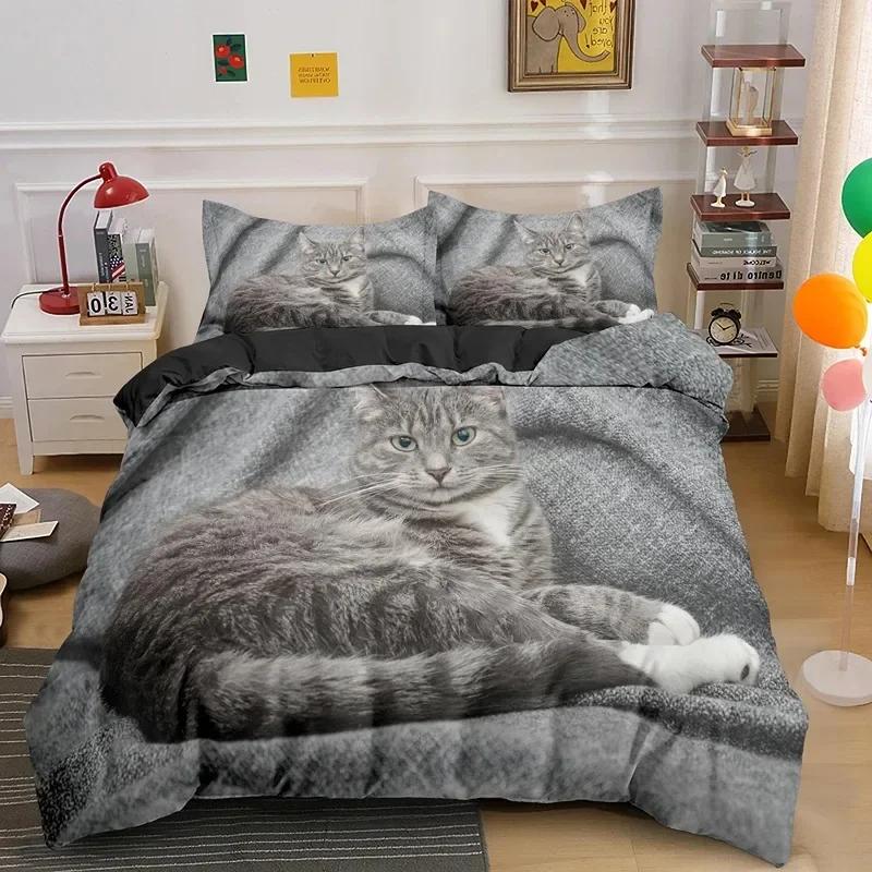 Super Cute Kitten Kids Comfortable Duvet Quilt Cover Pillowcase Bedding Set Children Bedroom Decoration Home Textile
