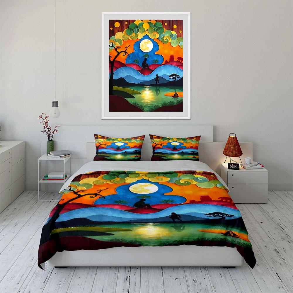 Colorful Landscape with Trees. Bedding Sets Duvet Cover Sets Duvet Covers Pillowcases(1 * Duvet Cover 2 * Pillowcases, Without Duvet Insert)