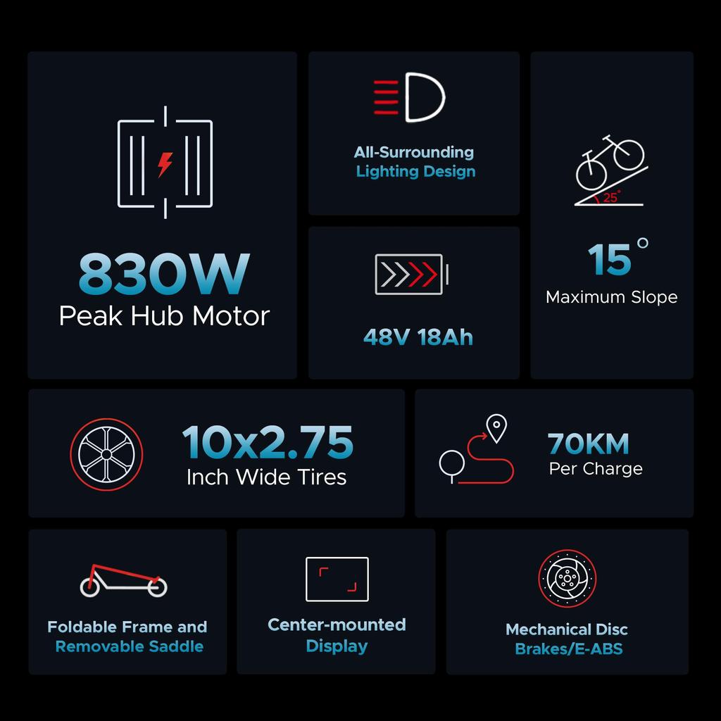 Engwe Elektrická koloběžka Y600S 10palcová, 48V 18,2Ah. 830W motor, dojezd 70 km, maximální zatížení 120 kg, escooter