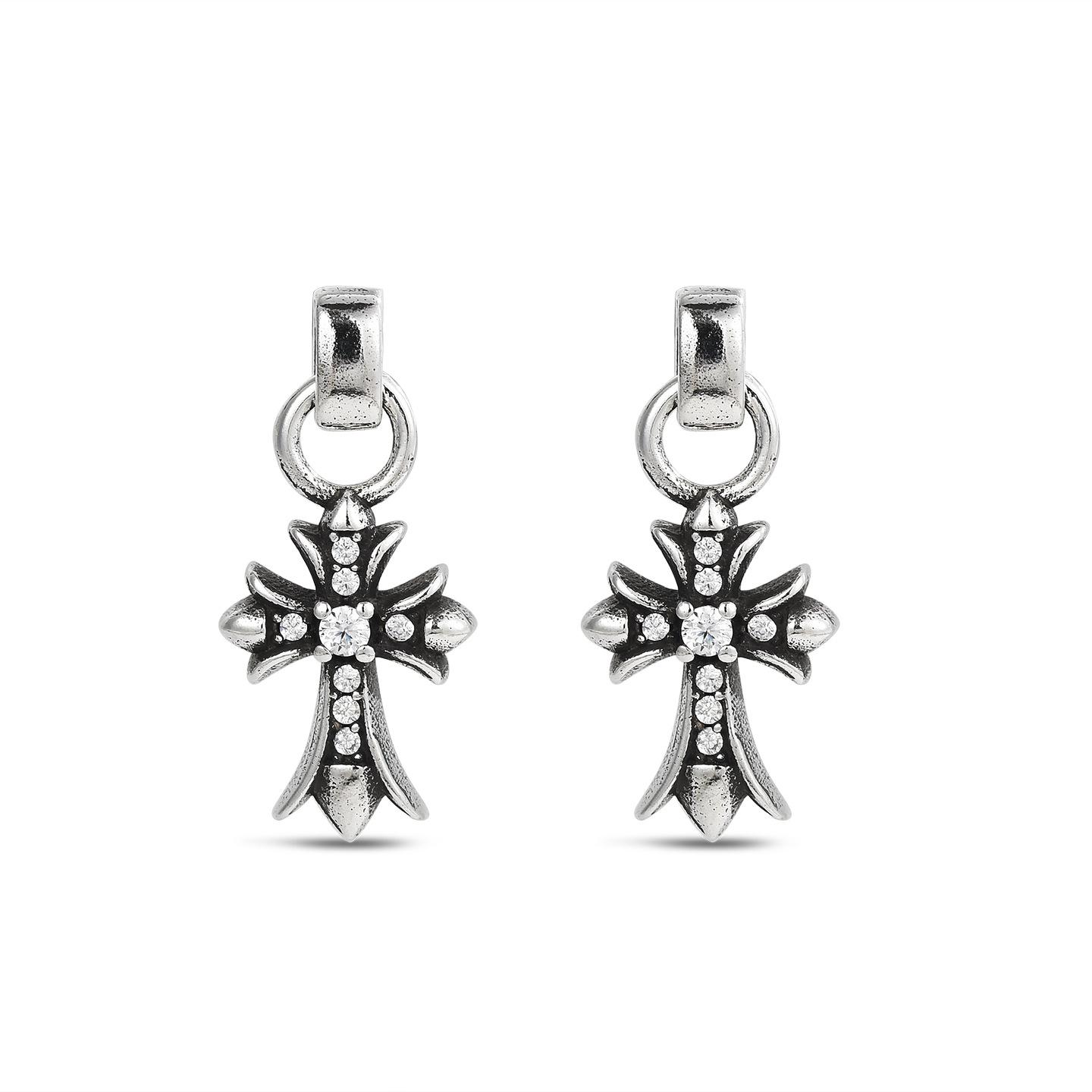 Hip Hop Style Retro Do Old Cross Stud Earrings Trendy Men Vintage Earrings Old Money Wind Earrings Women s925 silver needle