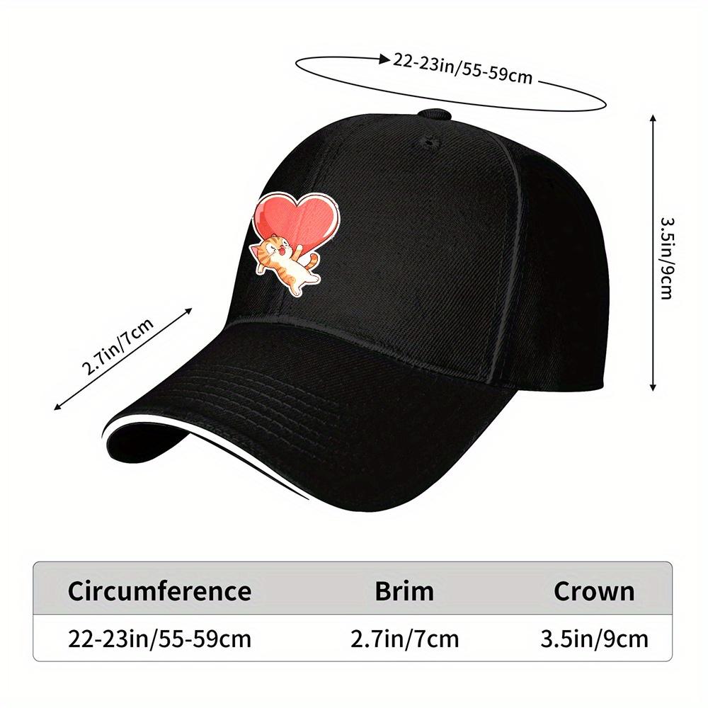 Cute Kitten Heart Cartoon Baseball Cap Polyester Adjustable Unisex Casual Sports Hat Outdoor Headwear