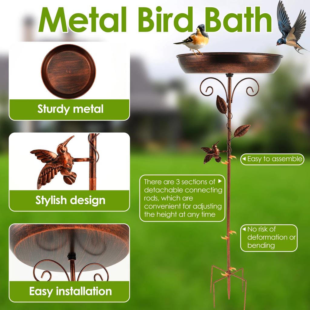 Garden Birdbath 32 Inches Sturdy Iron Outdoor Bird Bath for Outside Vintage Standing Birdbath Bowl for Outdoor Garden Patio Yard