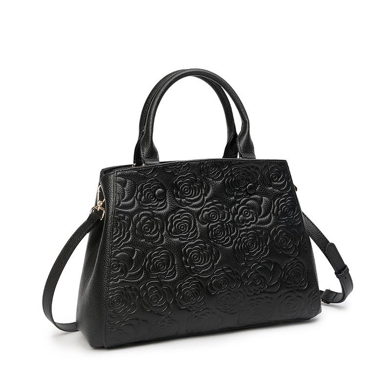 Genuine Leather Montaigne Women s Crossbody Tote - Luxe Camellia Cowhide Handbag чёрный