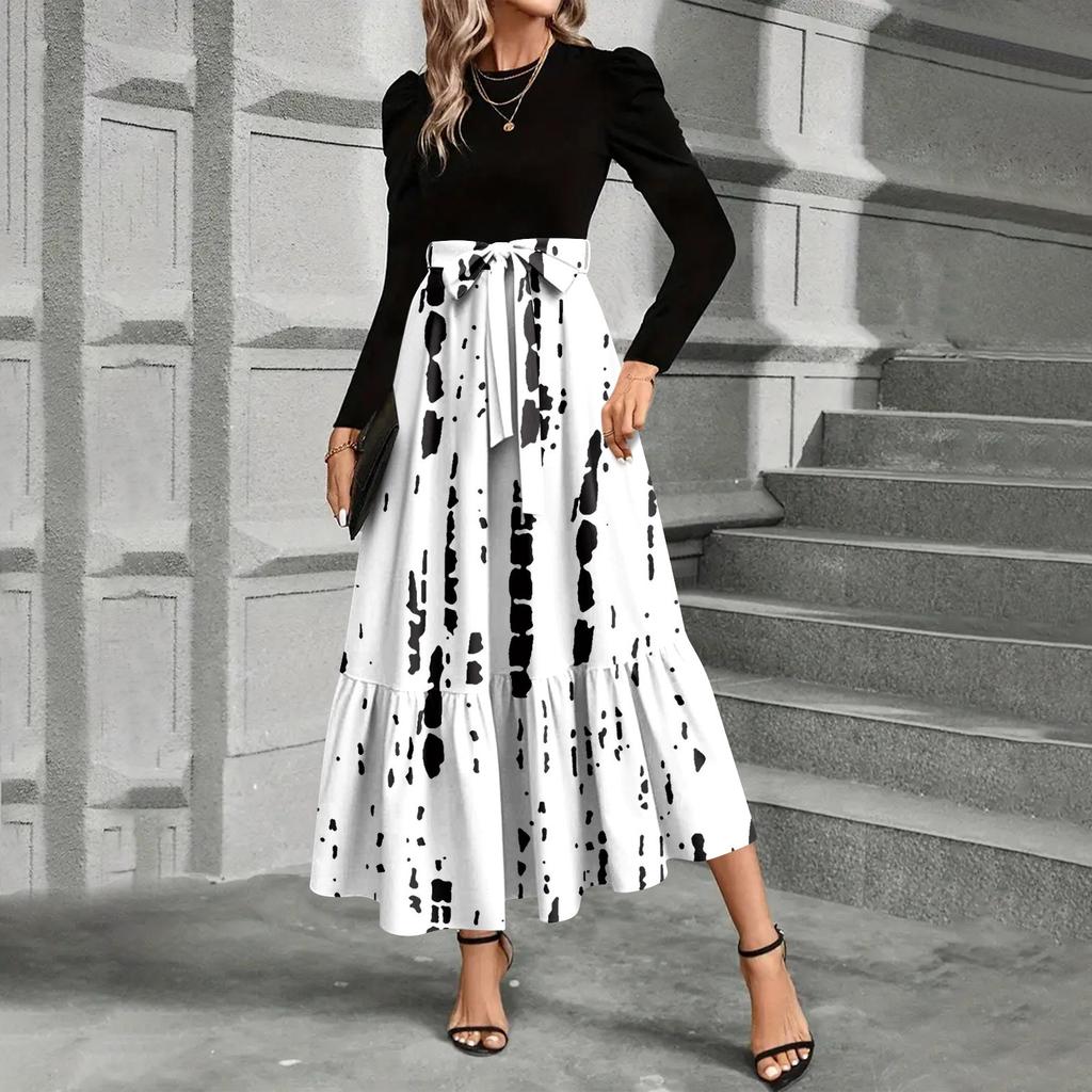 Sukienka damska z nadrukiem kwiatowym i wysokim stanem, modna i elegancka