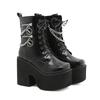 Fashion Black Gothic Motorcycle Boots Zip High Heel Punk Chunky Platform Mid-Calf Women Boots Shoes Women De Mujer Big Size 43