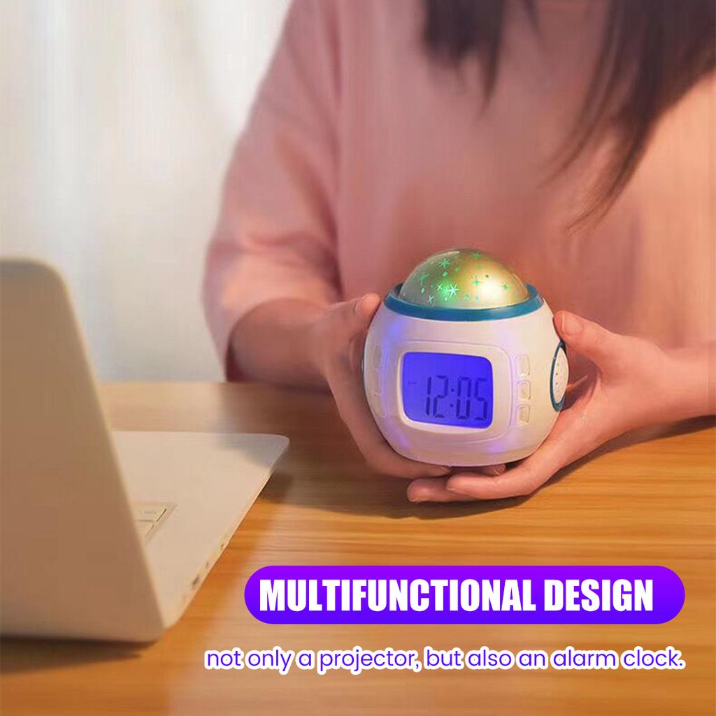 Digital Alarm Clock Starry LED Projector Nightlight with Temperature Calendar Music Digital Alarm Clock for Living Room Kid Room