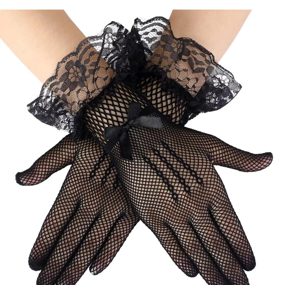 Bow Knot Women Lace Mesh Gloves Thin Etiquette Dress Gloves Holiday Princess Birthday Party Gloves