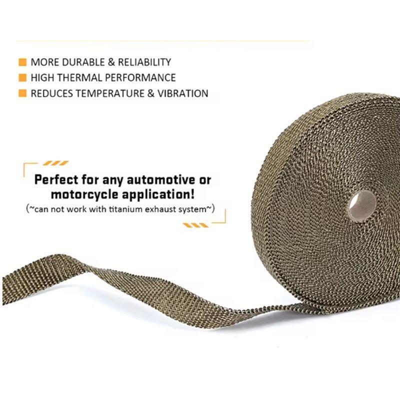 High Quality For Motorcycle Exhaust Heat Wrap Shield Tape Fiberglass 15M Roll With Stainless Steel Ties Titanium
