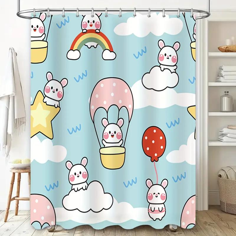Whimsical Blue White Shower Curtain with Cuteness Overload Unleash Your Inner Child W90xH180cm