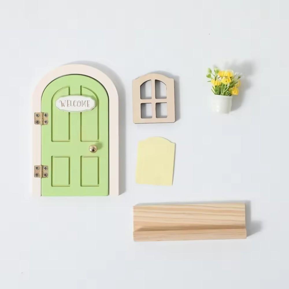 Craft Glows in The Dark Window Dollhouse Home Decorations Creative Mini Fairy Elf Door Funny Wooden Mouse Hole Nursery Decor