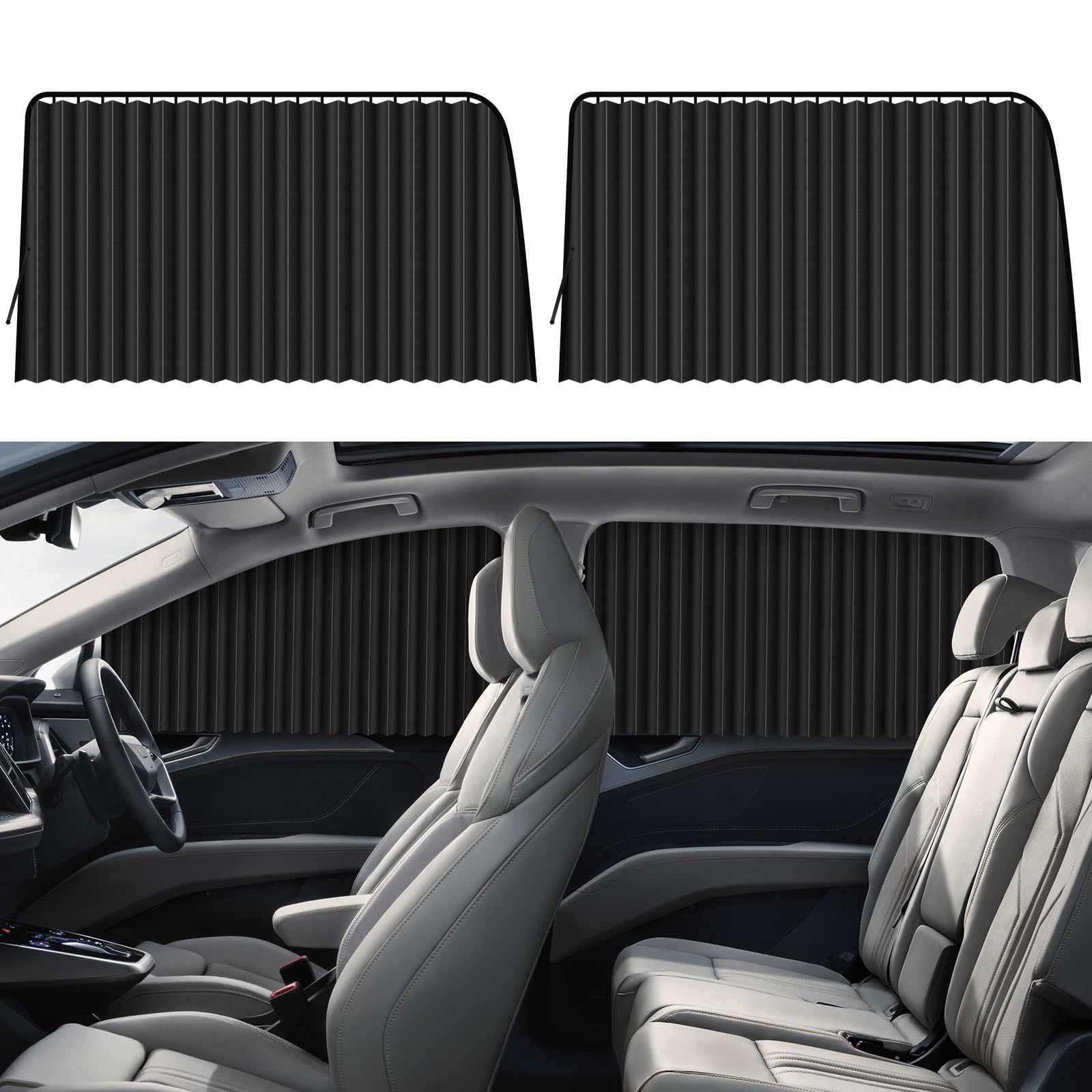 

ZATOOTO Car Curtains with Built-in Magnets, Pleated Sunshade, UV Protection, Easy Installation, 2-Pack, Black CT77-BK