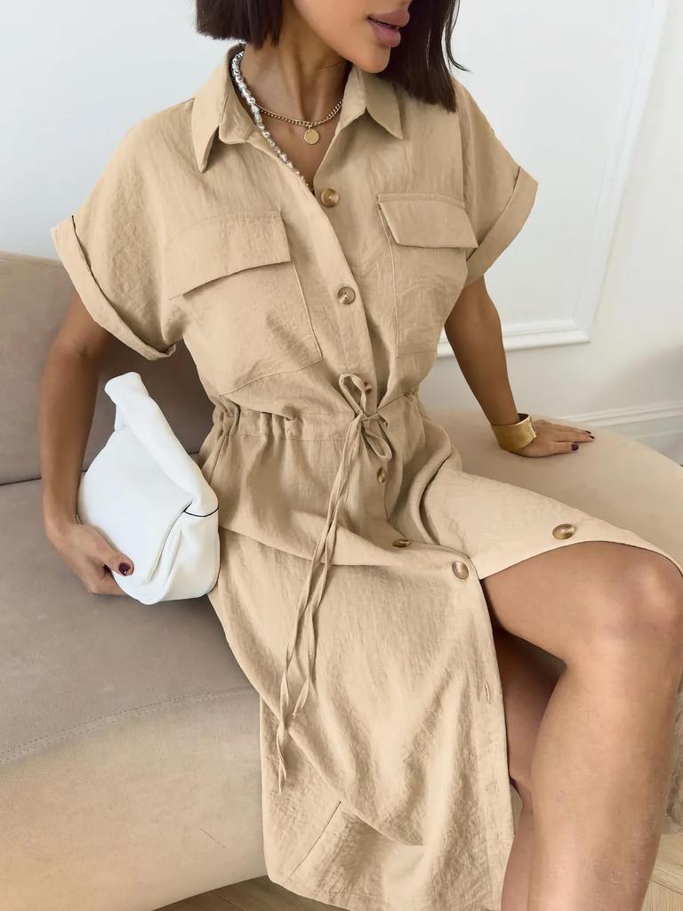 European & American French Summer Luxury Casual Lapel Short-Sleeved Dress for Women
