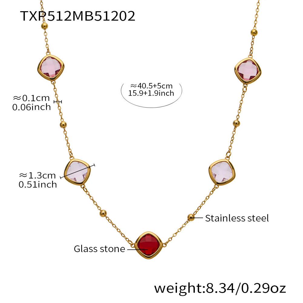 Stylish European & American Stainless Steel Jewelry Set with Square Faceted Glass Stones: Includes Bracelet, Necklace, and Earrings