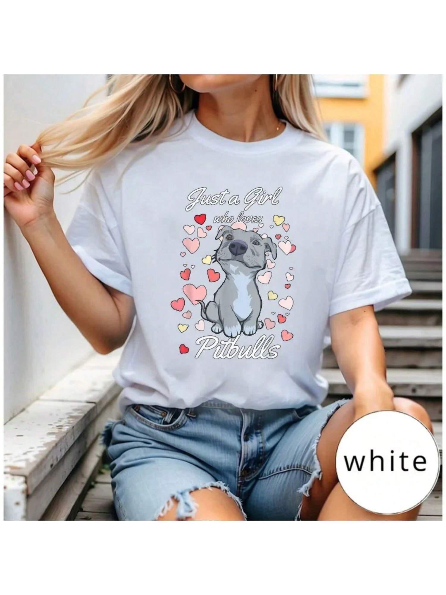 Just A Girl Who Loves Pitbulls Pibble Casual Printed T-Shirt Love Gift For Mom Womes T-Shirt Clothing S разноцветный