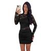 European and American new solid color sexy lace splicing long-sleeved hip-wrapped summer women's dress