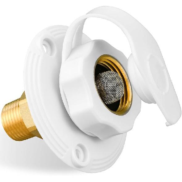 RV City Water Inlet With Brass Check Valve, Fresh Water Fill Flange For Camper Hookup, Durable RV Water Replacement Connection Fittings, Black